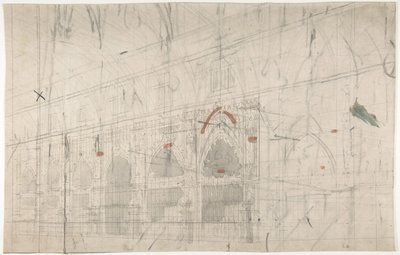Design för en scenuppsättning på Opéran, Paris: Kyrkans inre, 1830-90. av Eugene Ciceri