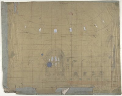 Design för en scenuppsättning på Opéran, Paris: Kyrkans inre, 1830-90. av Eugene Ciceri