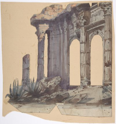 Design för en scenuppsättning på Opéran, Paris: Columned Exterior, 1828-90. av Eugene Ciceri