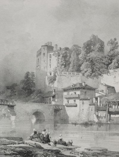 Pittoreska och romantiska resor i det antika Frankrike. Bretagne: Chateau de Clisson. av Eugene Ciceri