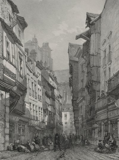 Pittoreska och romantiska resor i det antika Frankrike. Bretagne: Den gamla huvudgatan i Nantes av Eugene Ciceri