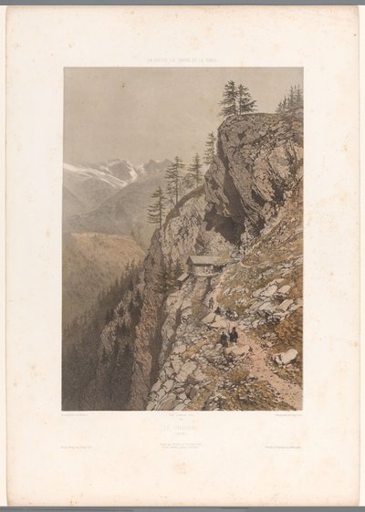 Vandrare på bergsstigen vid Chamonix och Mont Blanc Le Chapeau (titel på objekt) Ansikten i Schweiz, Savojen och Tyrolen (serietitel) La Suisse, la Savoie et le Tyrol (serietitel på objekt) av Eugene Ciceri