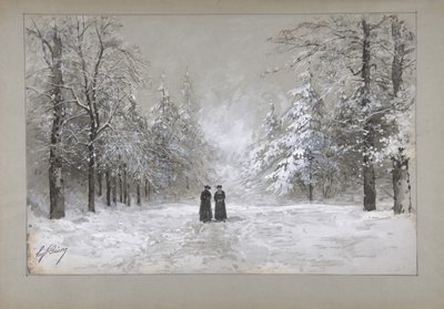 Vinterscen med två män, 1830-90. av Eugene Ciceri