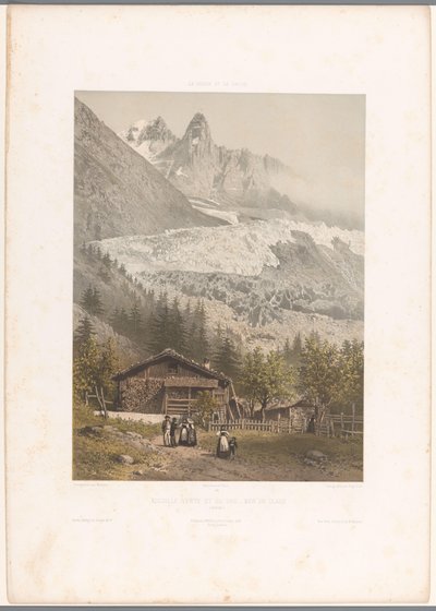 Utsikt över bergstopparna Aiguille Verte och Dru och glaciären Mer-de-Glace Aiguille verte et du Dru - Mer de Glace (titel på objekt) Ansikten i Schweiz och Savoy (serietitel) La Suisse et la Savoie (serietitel på objekt) av Eugene Ciceri
