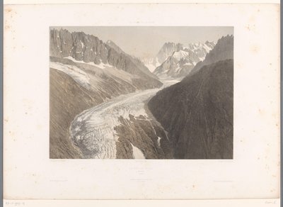 Utsikt över Mer-de-Glace-glaciären i Chamonix La Mer de Glace, Chamonix (titel på objekt) Ansikten i Schweiz och Savoy (serietitel) La Suisse et la Savoie (serietitel på objekt) av Eugene Ciceri