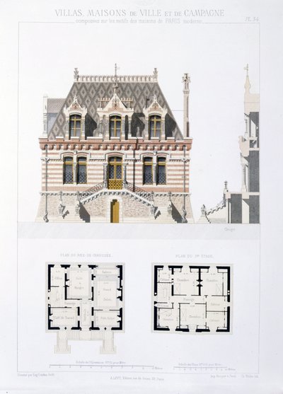Design från stads- och lanthus Baserat på de moderna husen i Paris, c.1864 av Eugene Cordier
