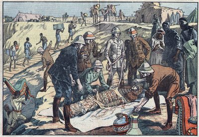 En engelsk mission, beställd av Earl Byron de Prorok (1896-1954), en arkeolog, upptäckte Tin-Hahans grav i Hoggar. Illustration av Damblans. I "" Le Pelerin"" av den 20 december 1925. av Eugene Damblans