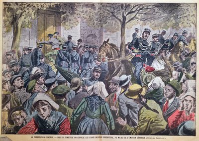 Utvisningen av präster från deras presbyterier i Finistere, Bretagne, illustration från tidskriften "Le Pelerin", 27 oktober 1907 av Eugene Damblans