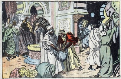 Wahabiterna, efter att ha tagit Mecka, plundrade kung Husseins palats. Illustration av Damblans. I "" Le Pelerin"" den 2 november av Eugene Damblans