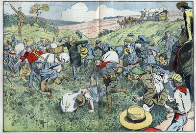 Diamantloppet (Sydafrika): ett lopp organiserat för att bestämma vem som ska ockupera diamanttomterna närmast fyndigheten. Illustration av Damblans i "" Le Pelerin"" den 3 augusti av Eugene Damblans