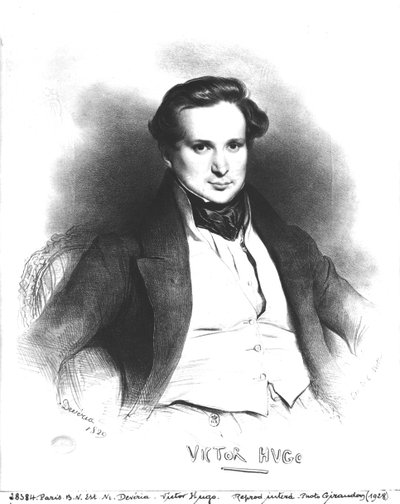 Porträtt av Victor Hugo (1802-66), graverad av Charles Etienne Pierre Motte (1785-1836) 1829 (litho) (bw foto) av Eugene Deveria