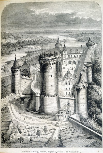 Le chateau de Coucy, restaurerad - gravyr från skissen//av Eugene Viollet-le-Duc (Viollet le Duc) (1814-1879) - "" Le Monde illustrious""" av 1858-05-08. av Eugene Emmanuel (after) Viollet-le-Duc