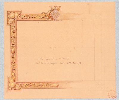 Design av taklisten för Mademoiselle de Montpensiers porträtt, av Eugene Emmanuel Viollet-Le-Duc (1814-1879), akvarellteckning av Eugene Emmanuel Viollet le Duc