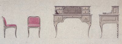 Låg ryggstol och skrivbord för Golden Room av Eugene Emmanuel Viollet le Duc