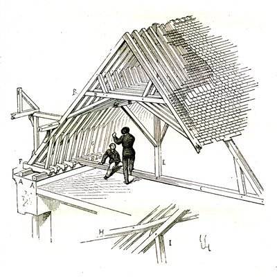 Viollet-Le-Duc zeigt zwei Figuren, die einen Rahmen studieren von Eugene Emmanuel Viollet-le-Duc