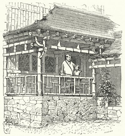 Forntida kinesiskt hus byggt av bambu av Eugene Emmanuel after Viollet le Duc