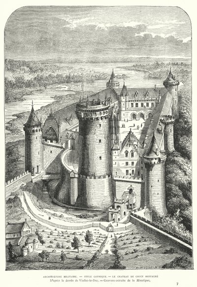 Chateau de Coucy, Picardie, Frankrike, efter dess restaurering på 1800-talet av Eugene Viollet-le-Duc av Eugene Emmanuel after Viollet le Duc