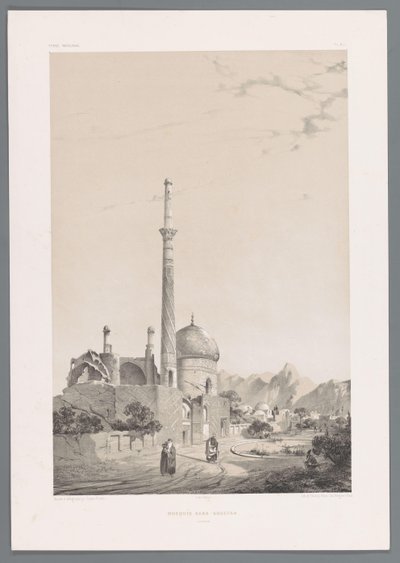 Baba Sukhte-moskén med Bagh-e-Ghoushkhane-minareten i Isfahan Moskén Baba-Souctah Ispahan (titel på objektet) Persiska landskap (serietitel) Perse modern (serietitel) av Eugene Flandin