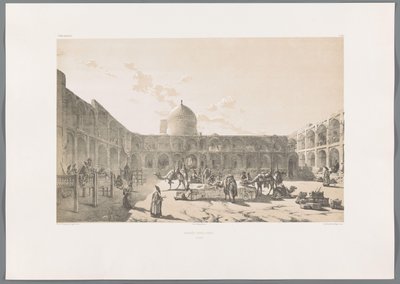 Caravanserai-i-Shah i Qazvin Caravân-Serail-I-Châh (Casbin) (titel på objekt) Persiska landskap (serietitel) Perse modern (serietitel) av Eugene Flandin