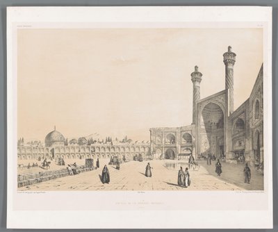Ingången till fredagsmoskén i Isfahan Ingång till den stora moskén Ispahan (titel på objekt) Persiska landskap (serietitel) Perse modern (serietitel) av Eugene Flandin