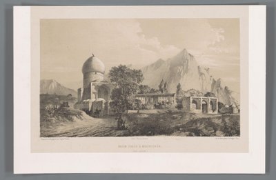 Utsikt över Imamzadeh Komijan i Irak-i Ajam Imâm Zadeh à Koumichâh (Iraq Adjemi) (titel på objekt) Persiska landskap (serietitel) Perse modern (serietitel) av Eugene Flandin