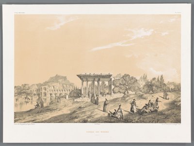 Vy över en byggnad i Isfahan, Iran Kiosque des miroirs Ispahan (titel på objekt) Persiska landskap (serietitel) Perse modern (serietitel) av Eugene Flandin