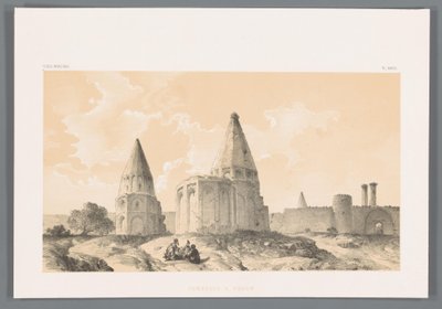 Gravar i Qom Tombeaux a Khoum (titel på objekt) Persiska landskap (serietitel) Perse modern (serietitel) av Eugene Flandin