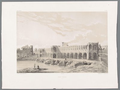 Khaju Bridge eller Pol-e Khaju i Isfahan Pont Kadjiou Chiraz (titel på objekt) Persiska landskap (serietitel) Perse modern (serietitel) av Eugene Flandin