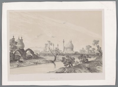 Shahs moské eller kungens moské i Isfahan Mosquée du Châh (Ispahan) (titel på objekt) Persiska landskap (serietitel) Perse modern (serietitel) av Eugene Flandin