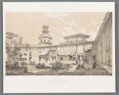 Char Bagh Palace i Isfahan Palais du Tchar-Bach Ispahan (titel på objekt) Persiska landskap (serietitel) Perse modern (serietitel) av Eugene Flandin