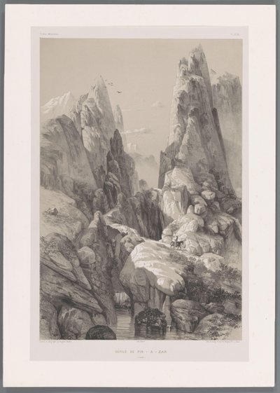 Kanjonen av berget Kuh-e Pir Zan i Iran Defilé de Pir-a-Zan (Fars) (titel på objekt) Persiska landskap (serietitel) Perse modern (serietitel) av Eugene Flandin