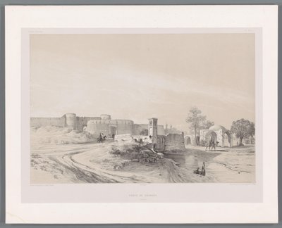 Shemran Gate i Teheran Porte de Chimran Teheran (titel på objekt) Persiska landskap (serietitel) Perse modern (serietitel) av Eugene Flandin