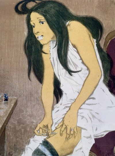 En drogmissbrukare som injicerar sig själv, tidigt 1900-tal av Eugene Grasset