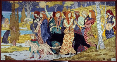 Art Nouveau: "" Harmony"" Musiker och djur. Lava emaillee av Eugene Grasset (1841-1917) 1893 Sön. 1,3x2,45 m Paris, musee d