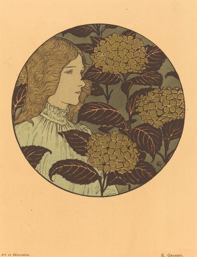 Roundel porträtt av en flicka av Eugene Grasset