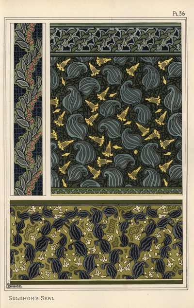 Salomos sigill, Polygonatum multiflorum, som designmotiv i tapeter, bårder och tyg av Eugene Grasset