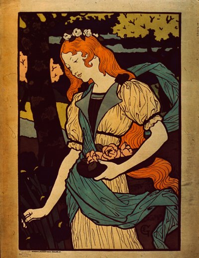Kvinna som plockar blommor, 1917 av Eugene Grasset