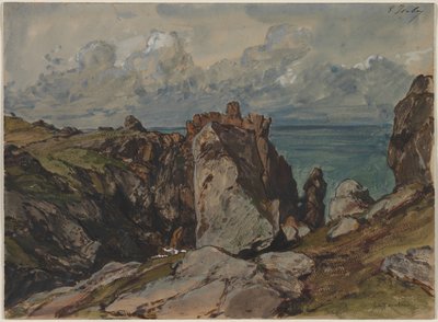 Klipporna vid havet vid Cézembre, Bretagne, ca. 1830. av Eugene Isabey