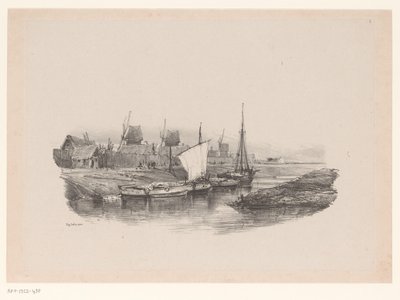 Hamn med båtar och väderkvarnar Platta kanalen Memories of Eugène Isabey (serietitel) Souvenirs d