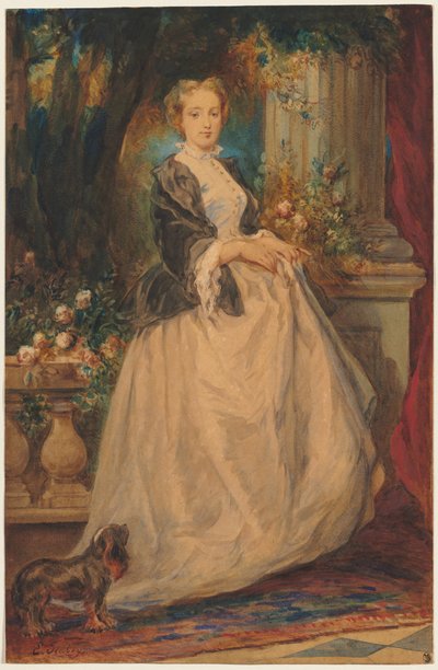 Porträtt av Madame Thomas född Camille Boucher. av Eugene Isabey