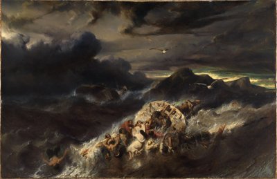 Skeppsbrott vid en klippig kust av Eugene Isabey
