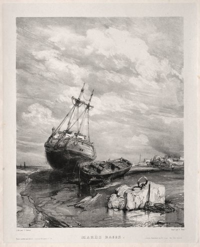 Sex marinsoldater: lågvatten, 1833. av Eugene Isabey