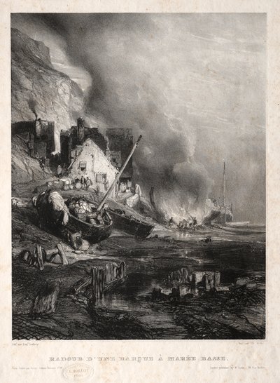 Six Marines: Ombyggnad av en båt vid lågvatten, 1833. av Eugene Isabey