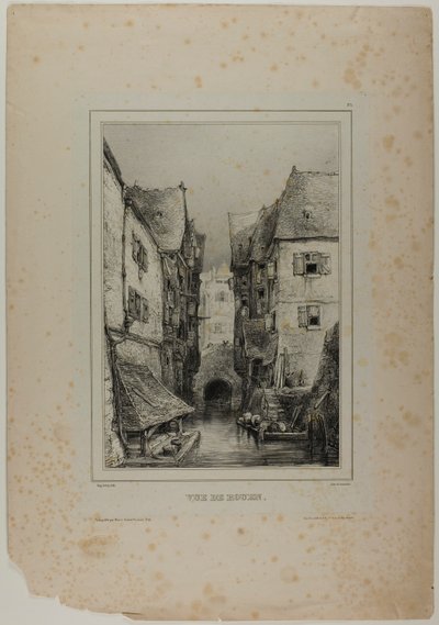 Vy över Rouen, plansch tre av Eugene Isabey