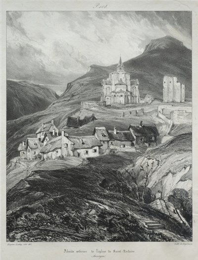 Pittoreska och romantiska resor i det antika Frankrike, Auvergne: Absid av kyrkan Saint Nectaire av Eugene Isabey