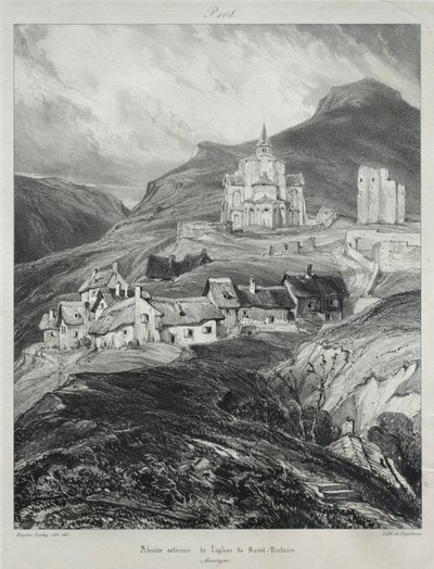 Pittoreska och romantiska resor i det antika Frankrike, Auvergne: Absid av kyrkan Saint Nectaire av Eugene Isabey