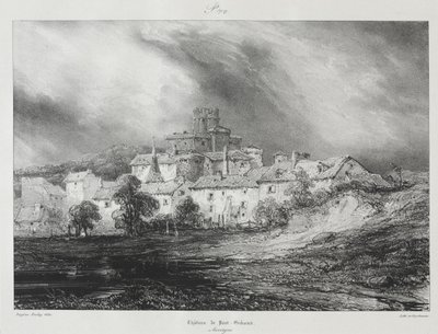 Pittoreska och romantiska resor i det antika Frankrike, Auvergne: Château de Pont-Gibaud av Eugene Isabey