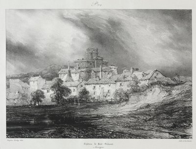 Pittoreska och romantiska resor i det antika Frankrike, Auvergne: Château de Pont-Gibaud av Eugene Isabey