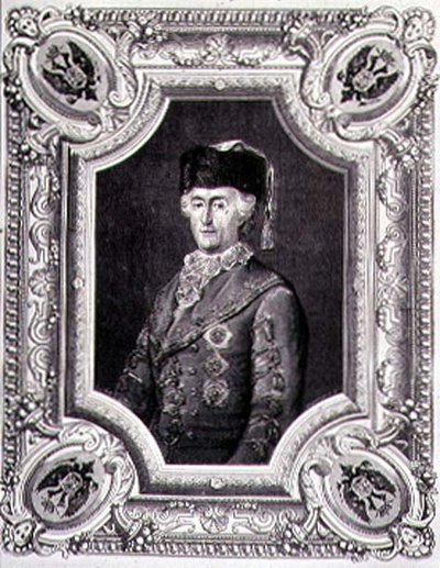 Porträtt av Katarina II den stora (1729-96) i resande kostym, graverad av Stephane Pannemaker (1847-1930) (gravyr) av Eugene Joseph (after) Viollat