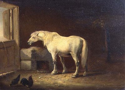 Vit häst i ett stall (panel) av Eugene Joseph Verboeckhoven